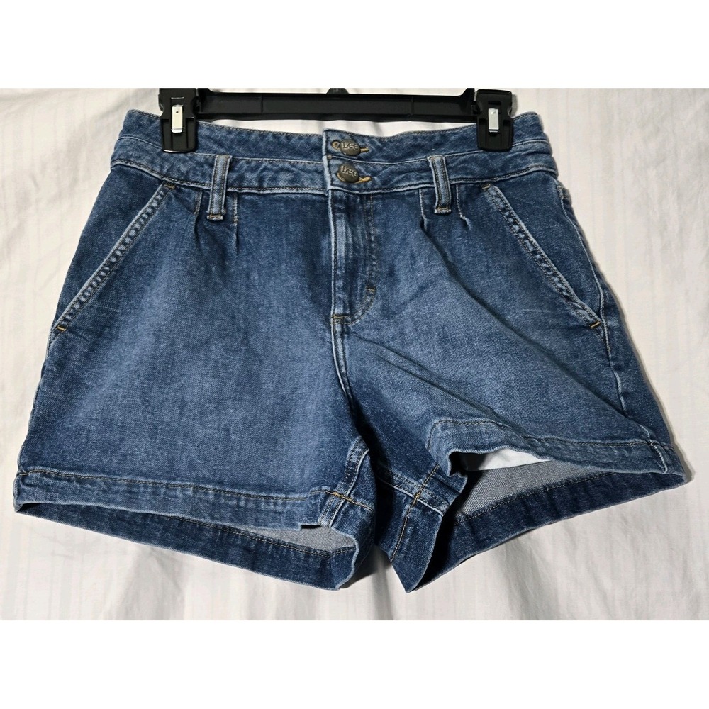 Lee Womens Denim 2 button Shorts Blue High Rise Pleated Size 4 Medium